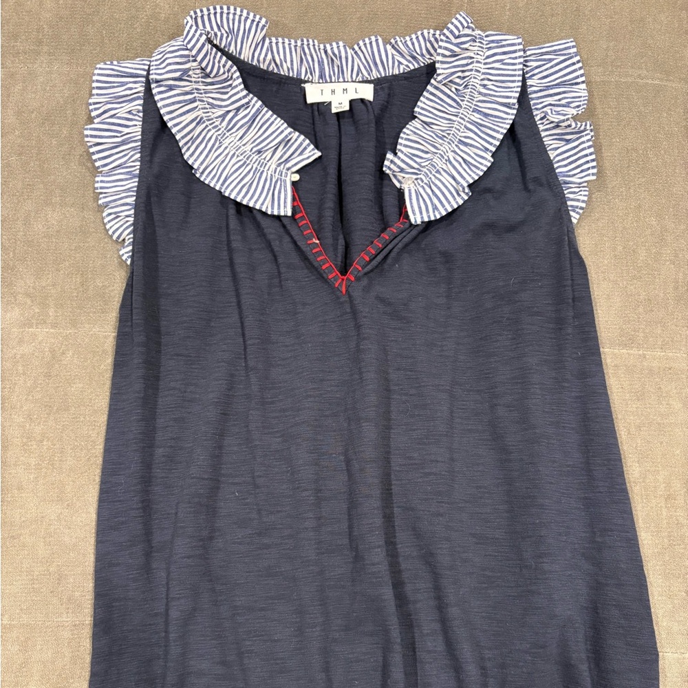 THML Navy Blue Ruffle Top ~ new without tags